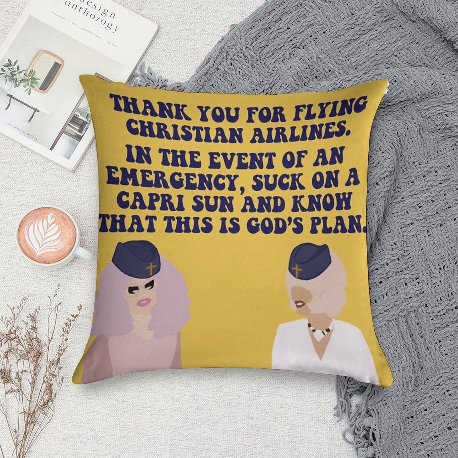 Trixie And Katya Christian Airlines Soft Luxury Feel Throw Pillow