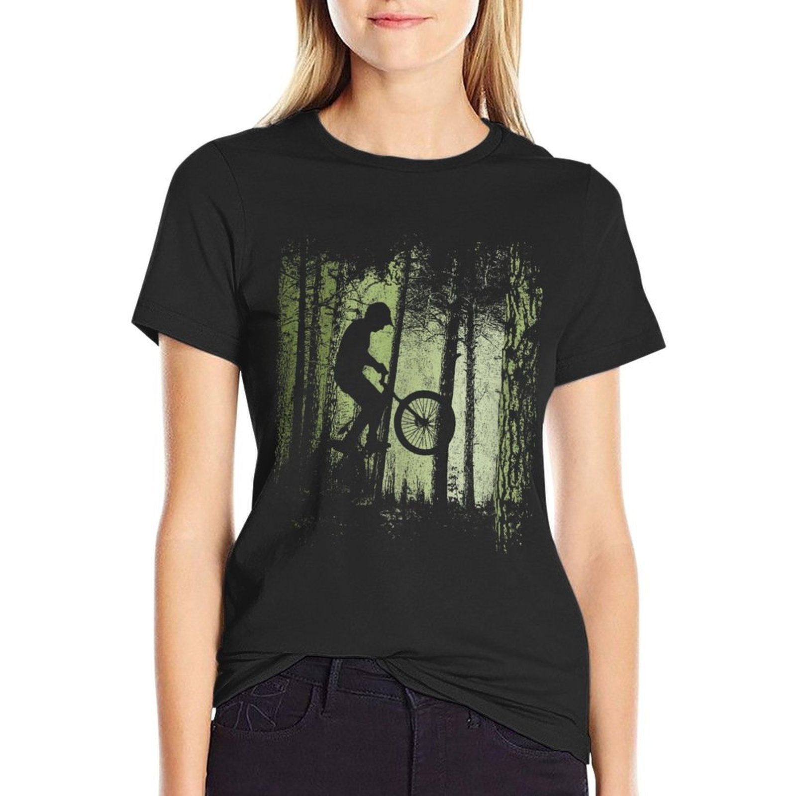 Twilight Forest Trail Cyclist BMX Dirtbike Offroad Wheelie  Rolled Sleeves T-Shirt