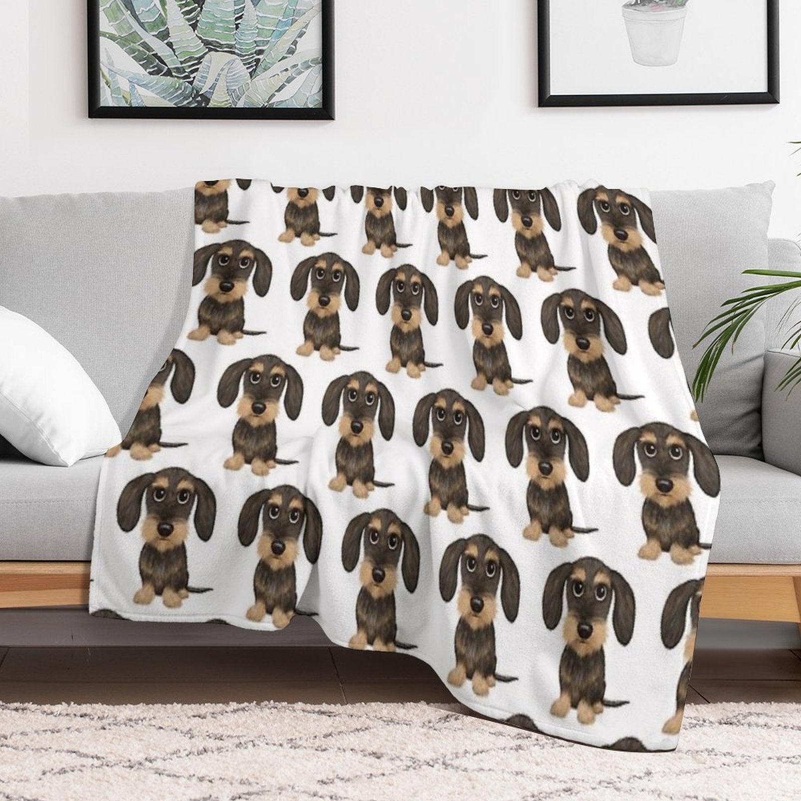 Wirehaired Dachshund  Cute Wire Haired Wiener Dog  Wild Boar And Tan Teckel Easy Care Throw Blanket