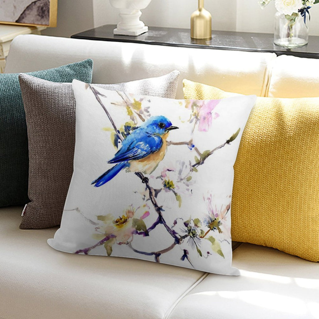 Bluebird And Dogwood Soft Durable Construction Throw Pillow