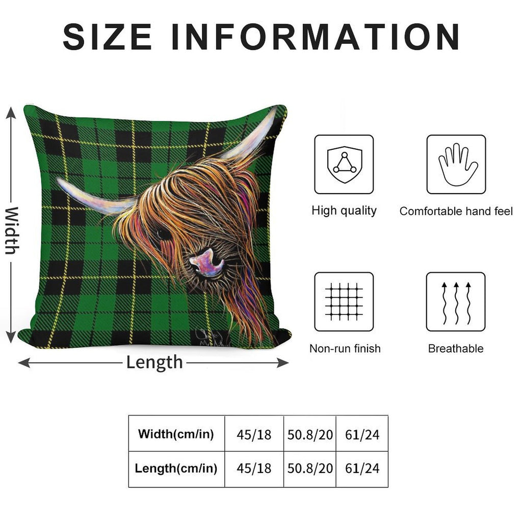 SCoTTiSH HiGHLaND CoW ' TaRTaN NooDLeS G ' by SHiRLeY MacARTHuR Soft Home Decor Throw Pillow