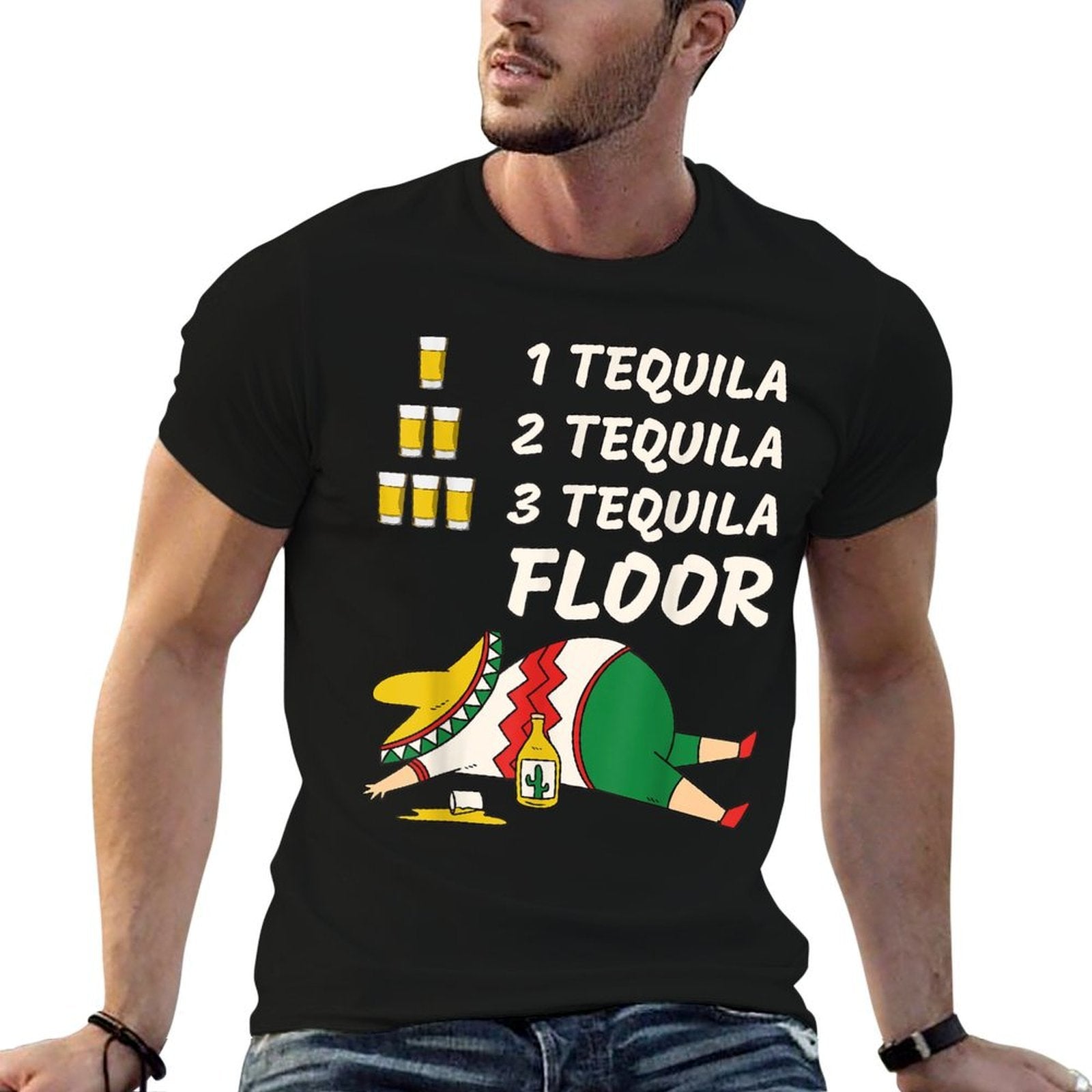 1 Tequila 2 Tequila 3 Tequila Floor - Funny Party Drinking  Heathered Texture T-Shirt