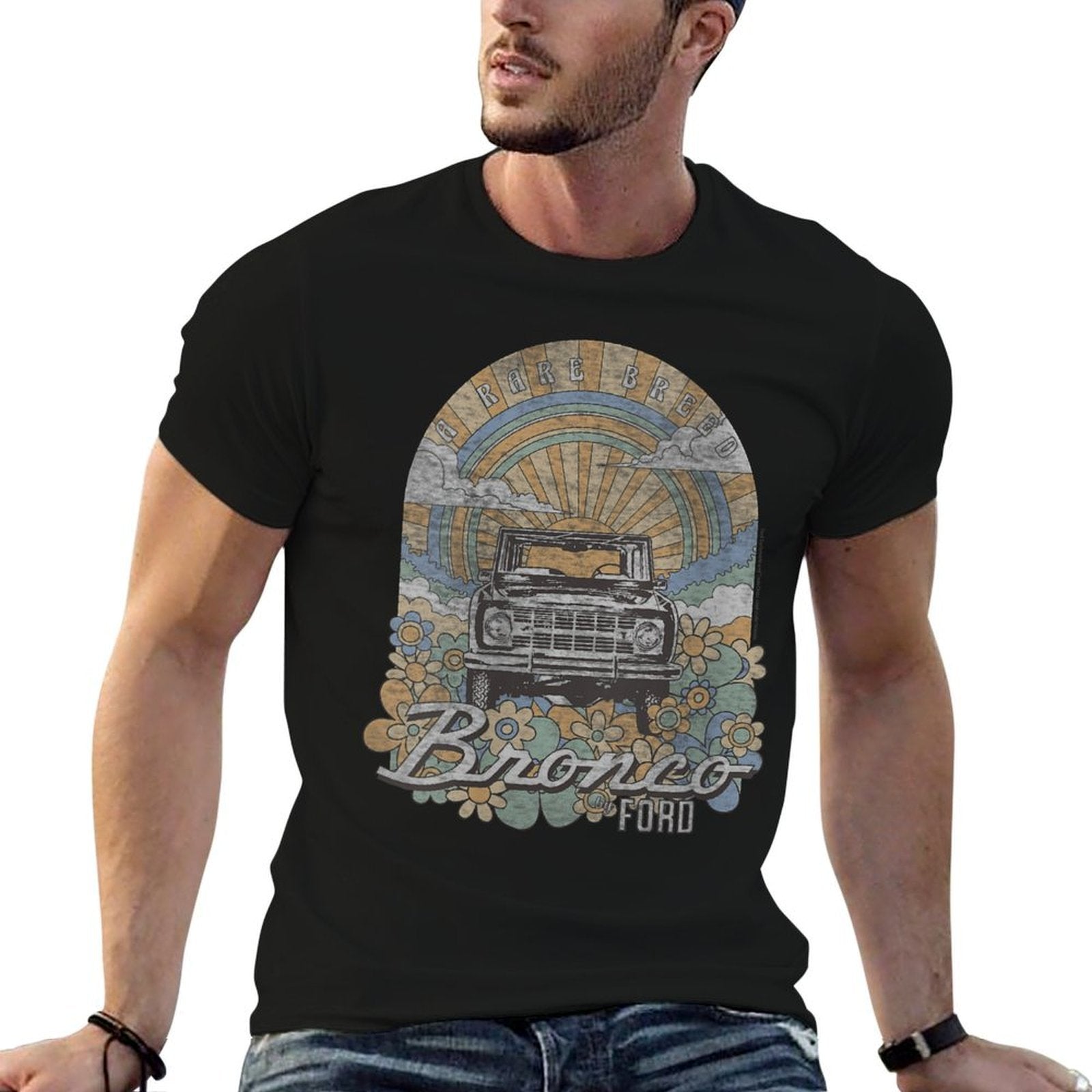 Womens Ford - Bronco A Rare Breed Retro Flowers And Sun  Odor-resistant T-Shirt