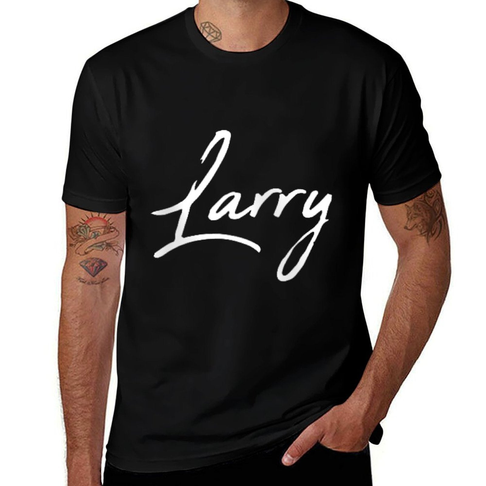 Beautiful Handwritten Font Larry Calligraphy Zip  Cotton T-Shirt