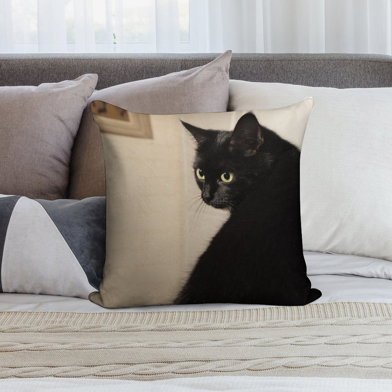 Black Cat Soft Shrink-Resistant Throw Pillow