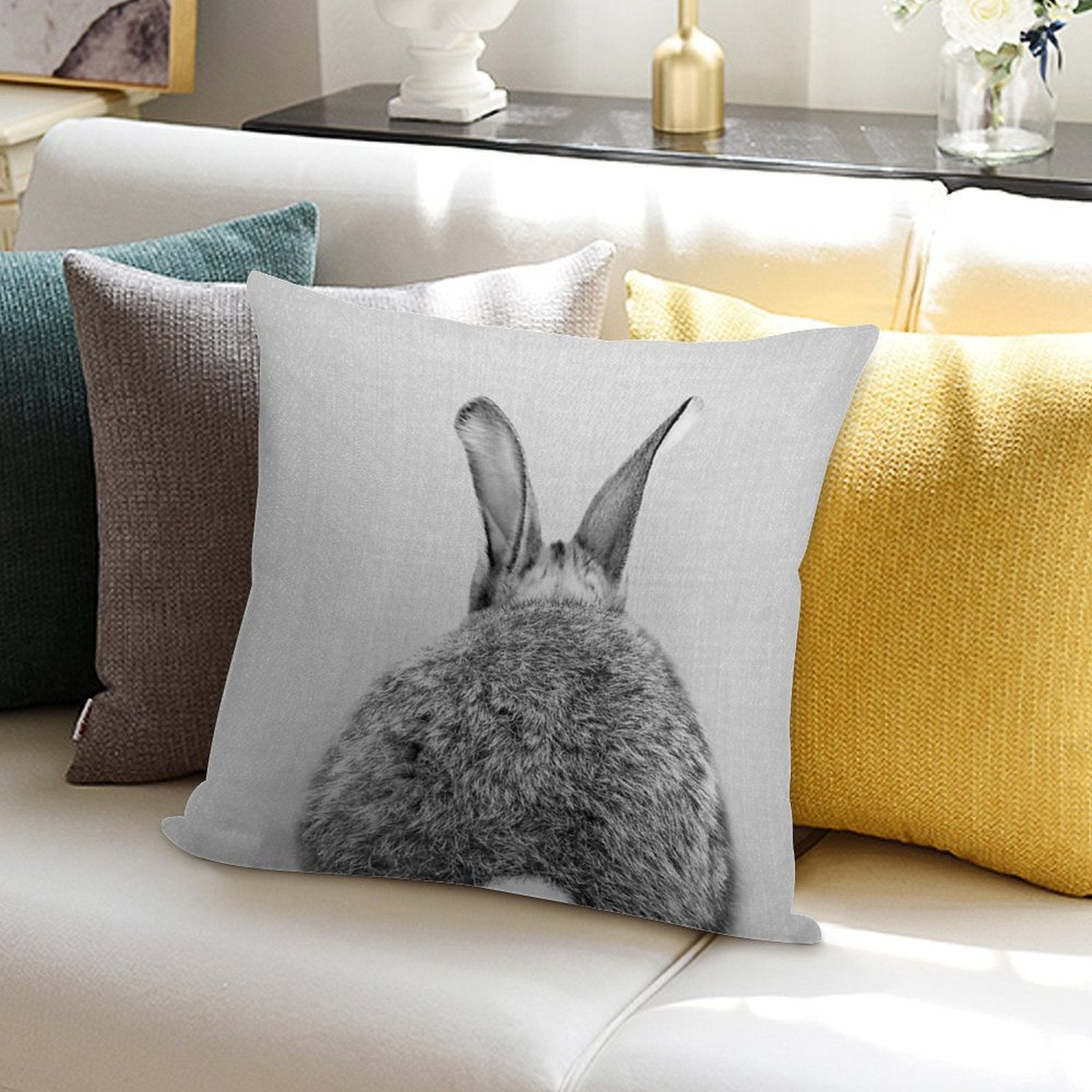 Rabbit Tail - Black & White Soft Decorative Cover Throw Pillow