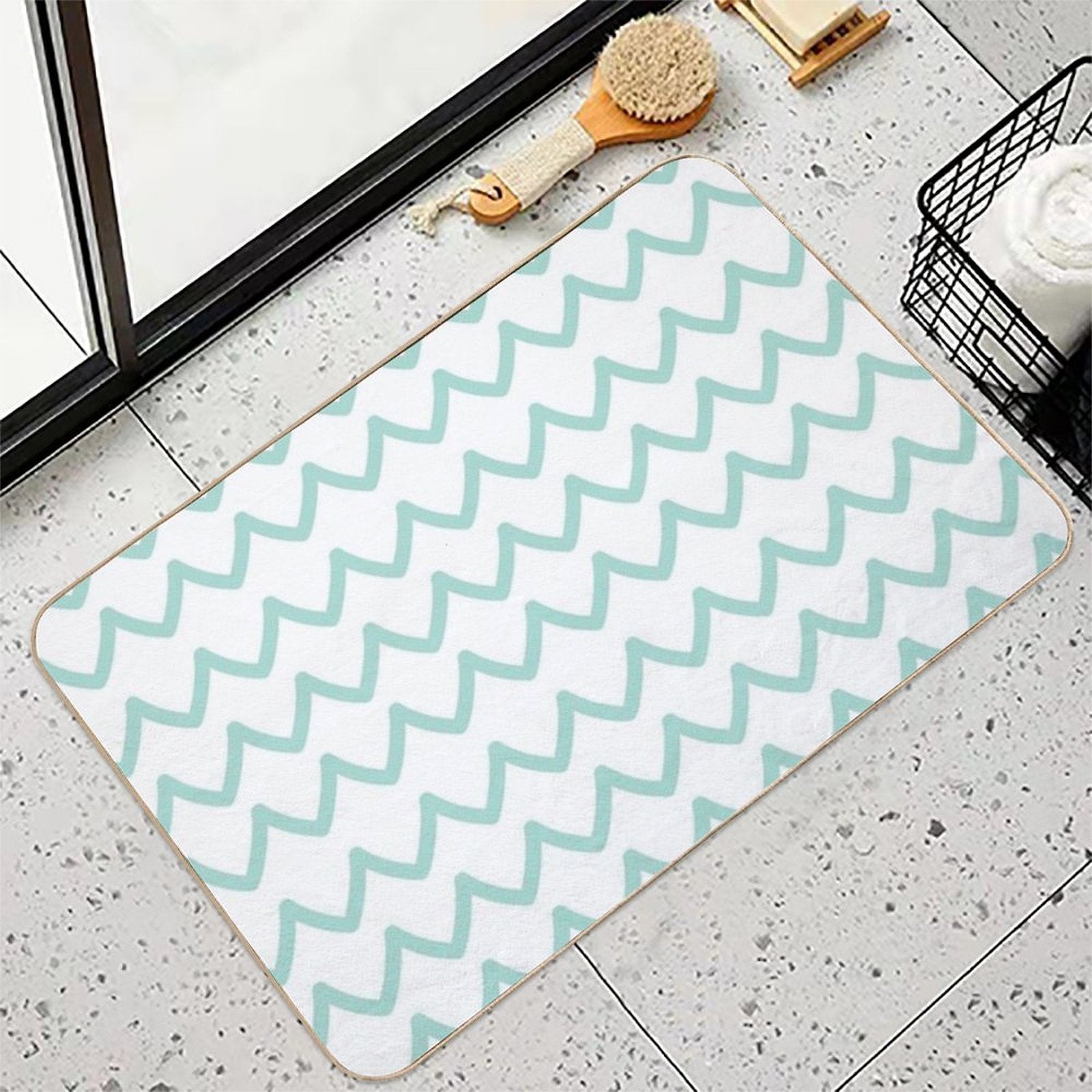 Light Blue Doodle White Underwater Waves  Multi-Purpose Bath Mat