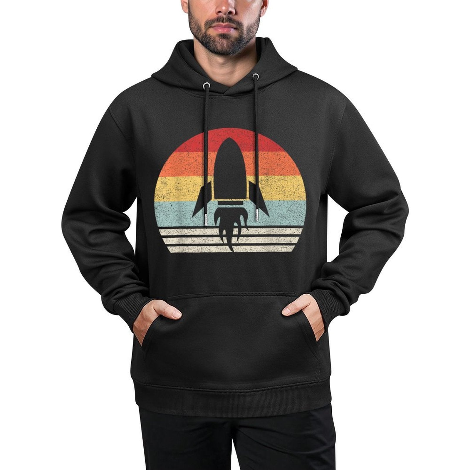 Retro Rocket Space Ship Vintage Retro Style Layering Staple Hoodie