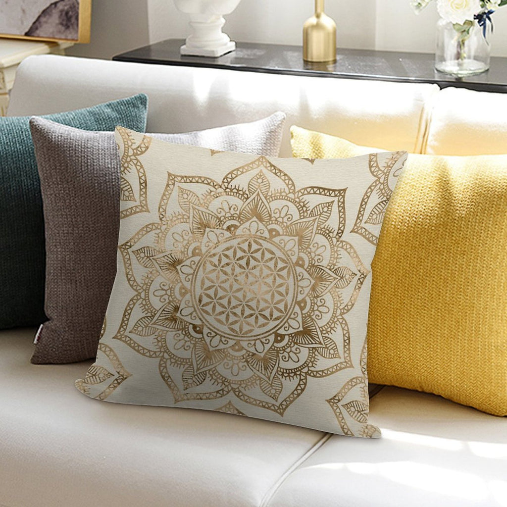 Flower of Life in Lotus - Pastel Golds And Canvas Soft Luxury Feel Throw Pillow
