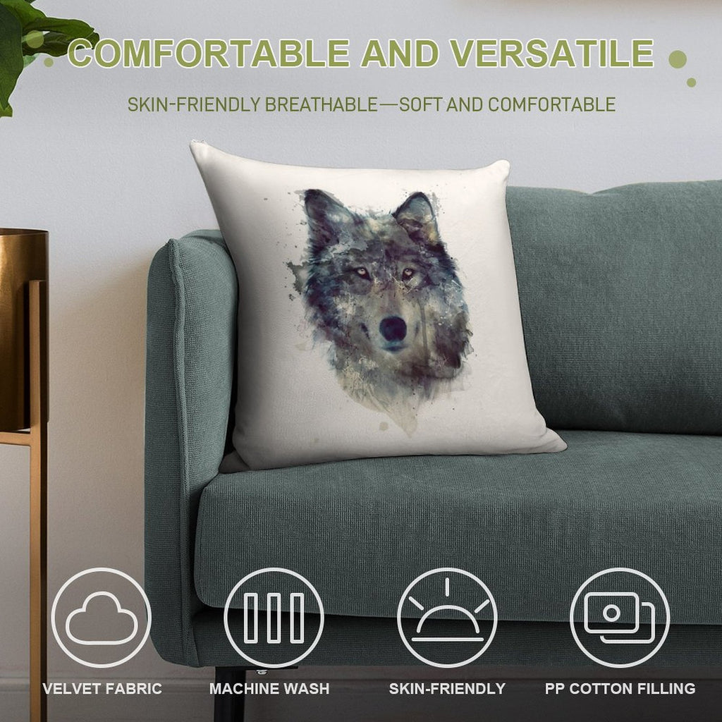 Wolf  Persevere Soft Short Plush Fabric Throw Pillow