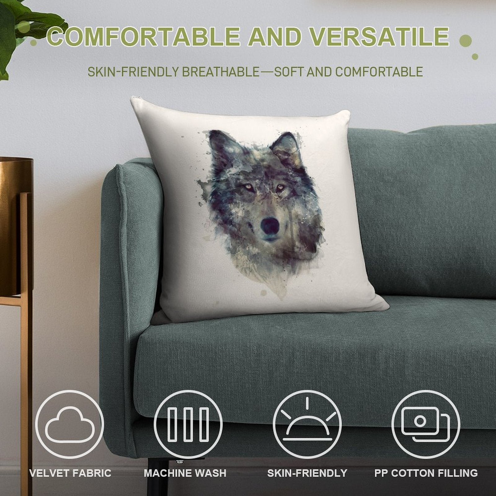 Wolf  Persevere Soft Short Plush Fabric Throw Pillow