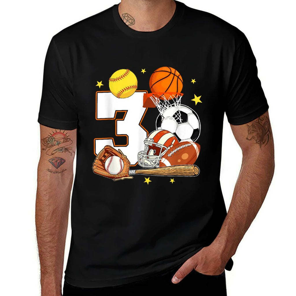 3rd Birthday Sports Birthday Theme 3 Year Old Birthday  Oversized Silhouette T-Shirt
