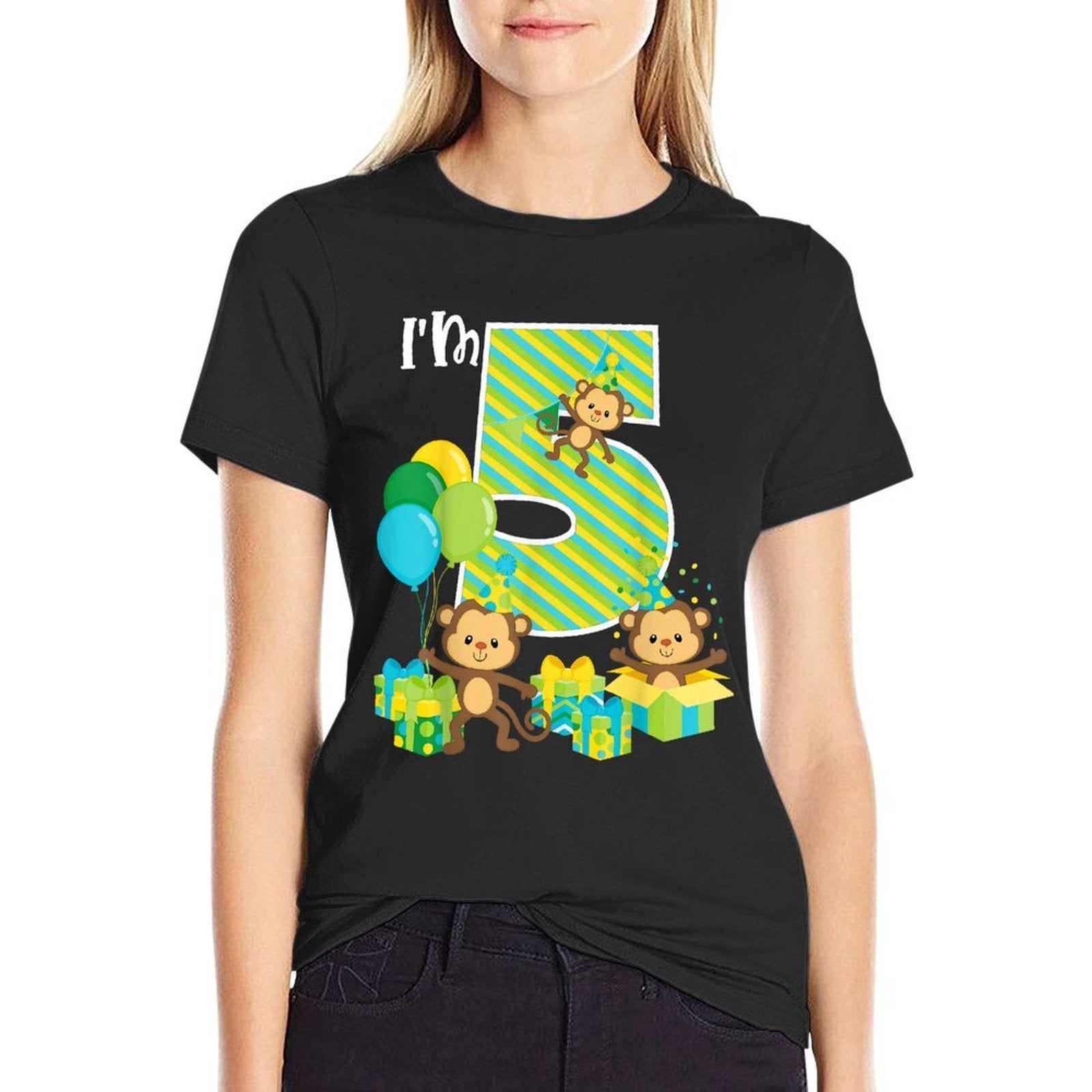 Birthday Monkey 5th Birthday Party Five Year Old Kid Toddler  Moisture-wicking T-Shirt