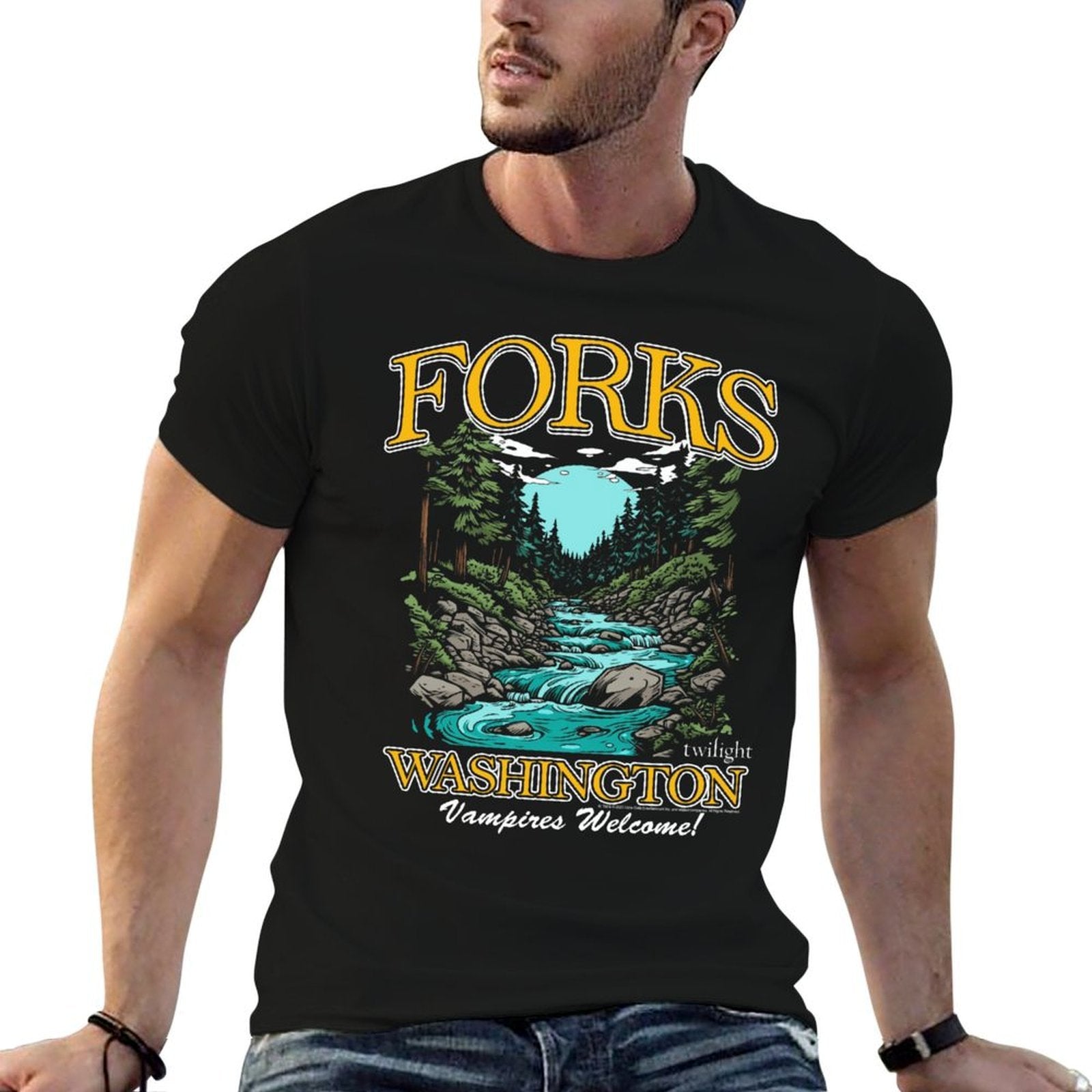 Twilight Forks Washington Vampires Welcome  Tagless Design T-Shirt