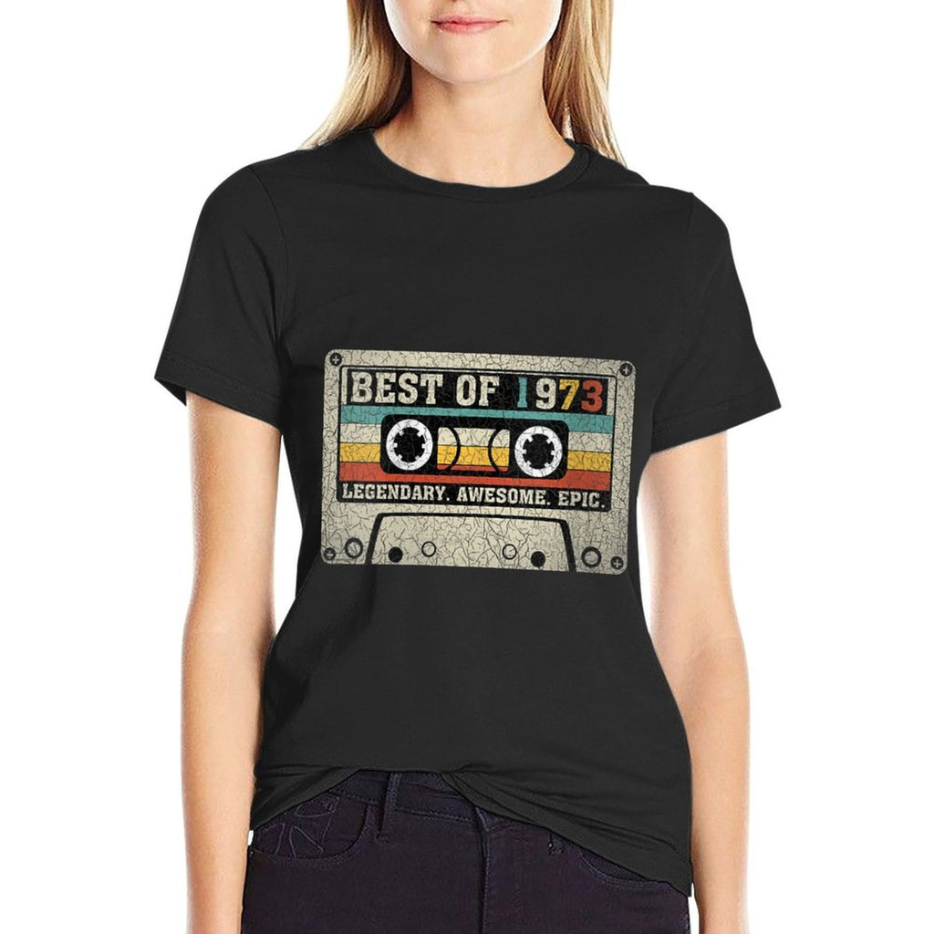Womens Vintage 1973 Limited Edition Cassette Tape 50th Birthday  Ribbed Collar T-Shirt