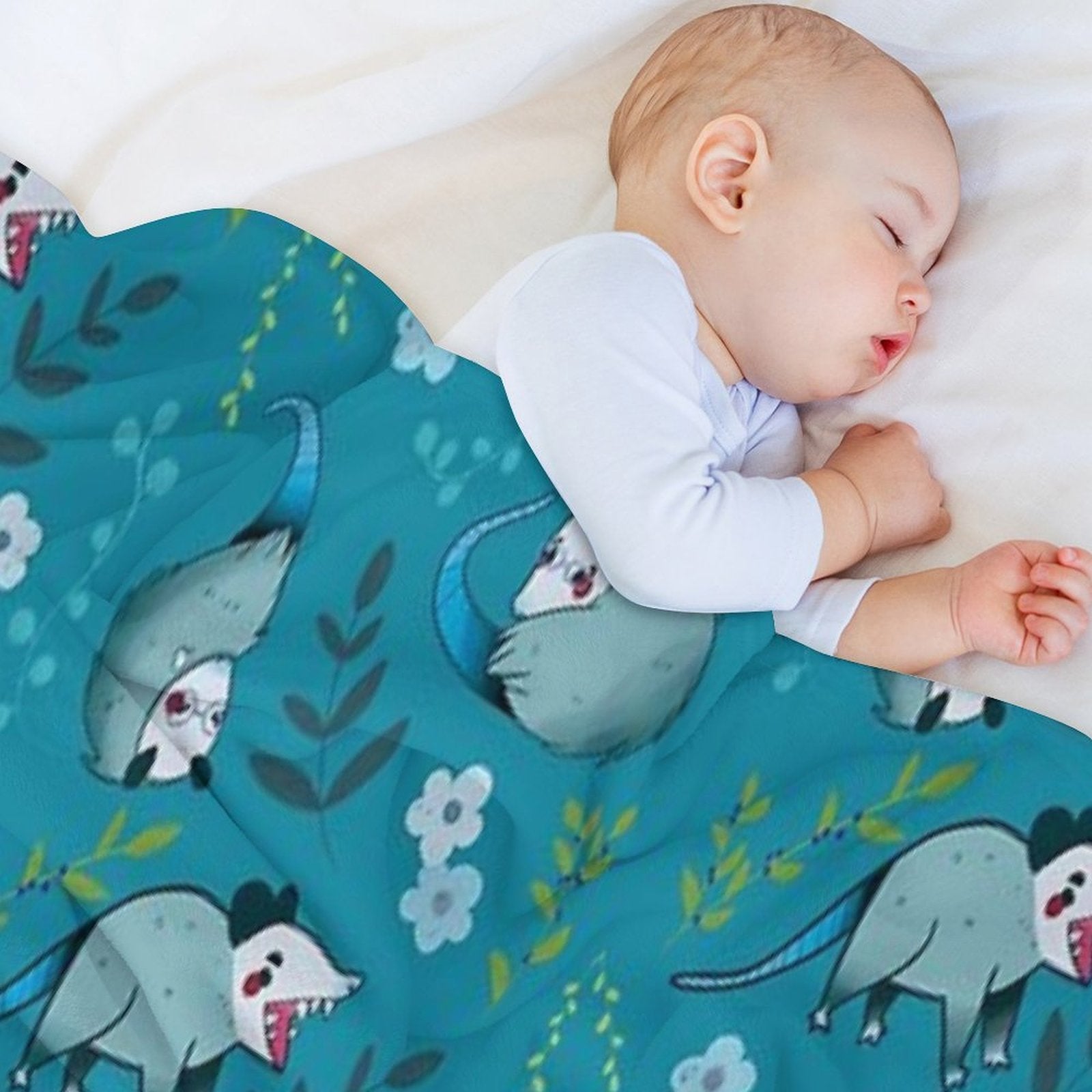 Possum - Cute Blue And Green Cartoon Animal Pattern Versatility Throw Blanket