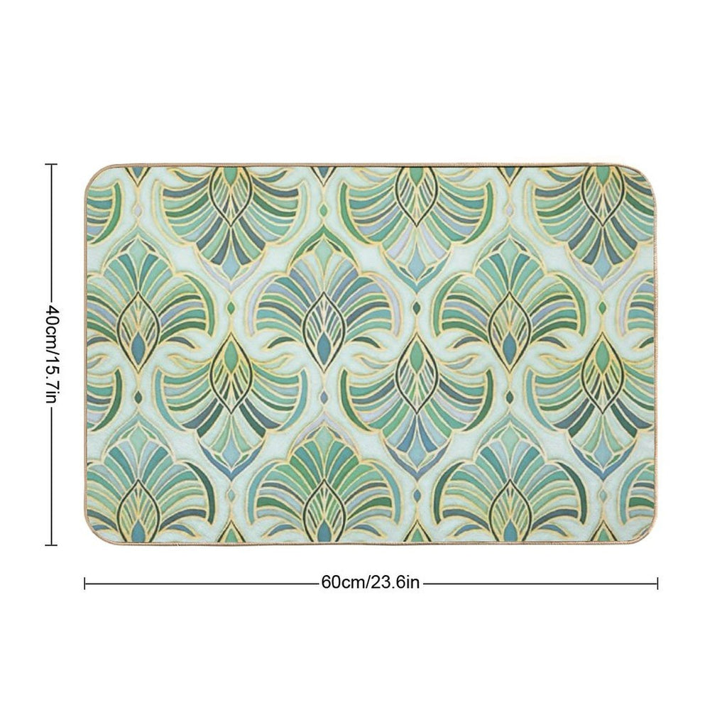 Jade Enamel Art Deco Fans Durable Bath Mat