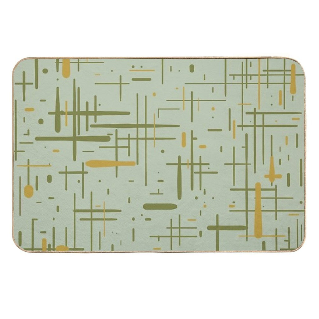 Mid-Century Modern Kinetikos Pattern Celadon Olive Green Mustard Gold  Versatile Bath Mat