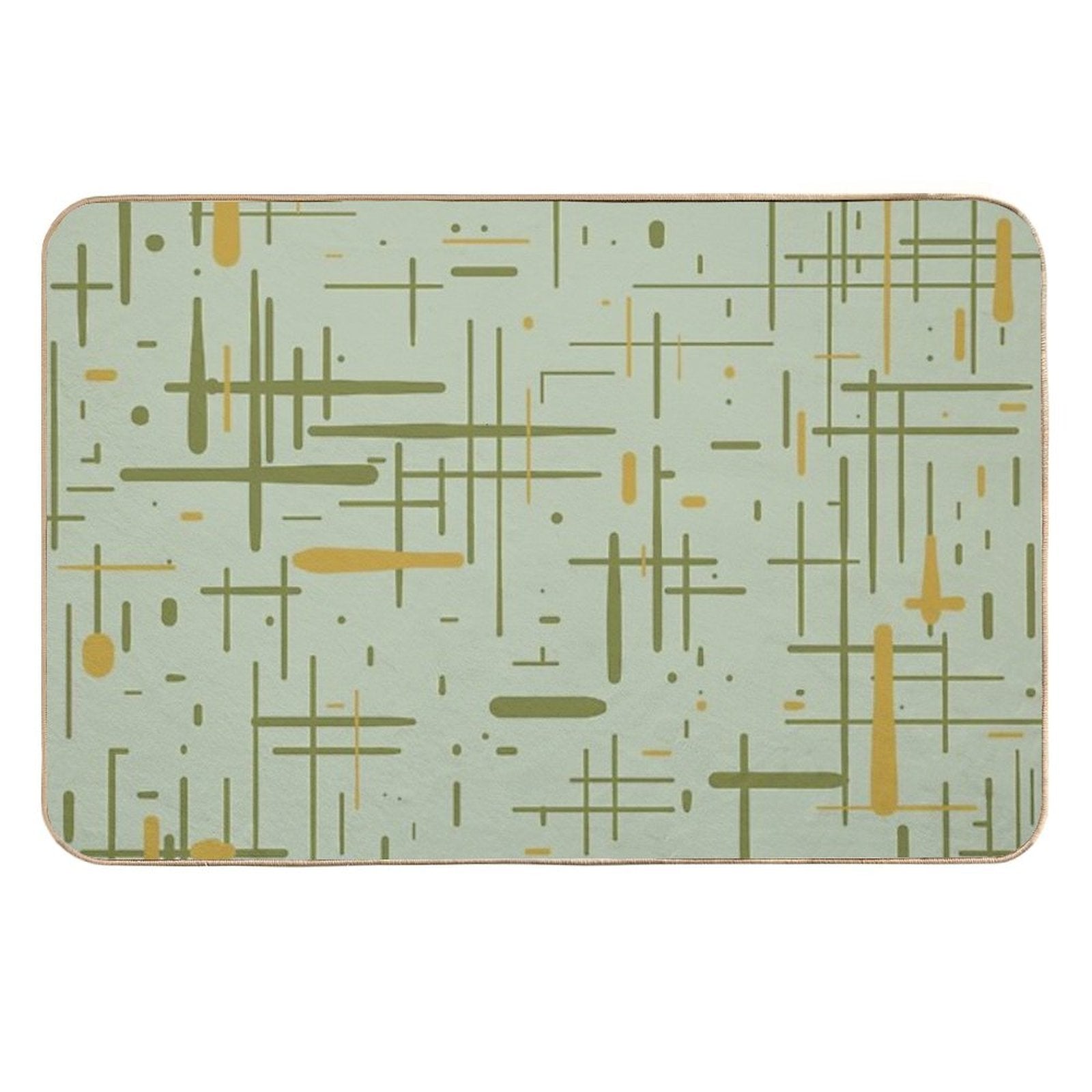 Mid-Century Modern Kinetikos Pattern Celadon Olive Green Mustard Gold  Versatile Bath Mat