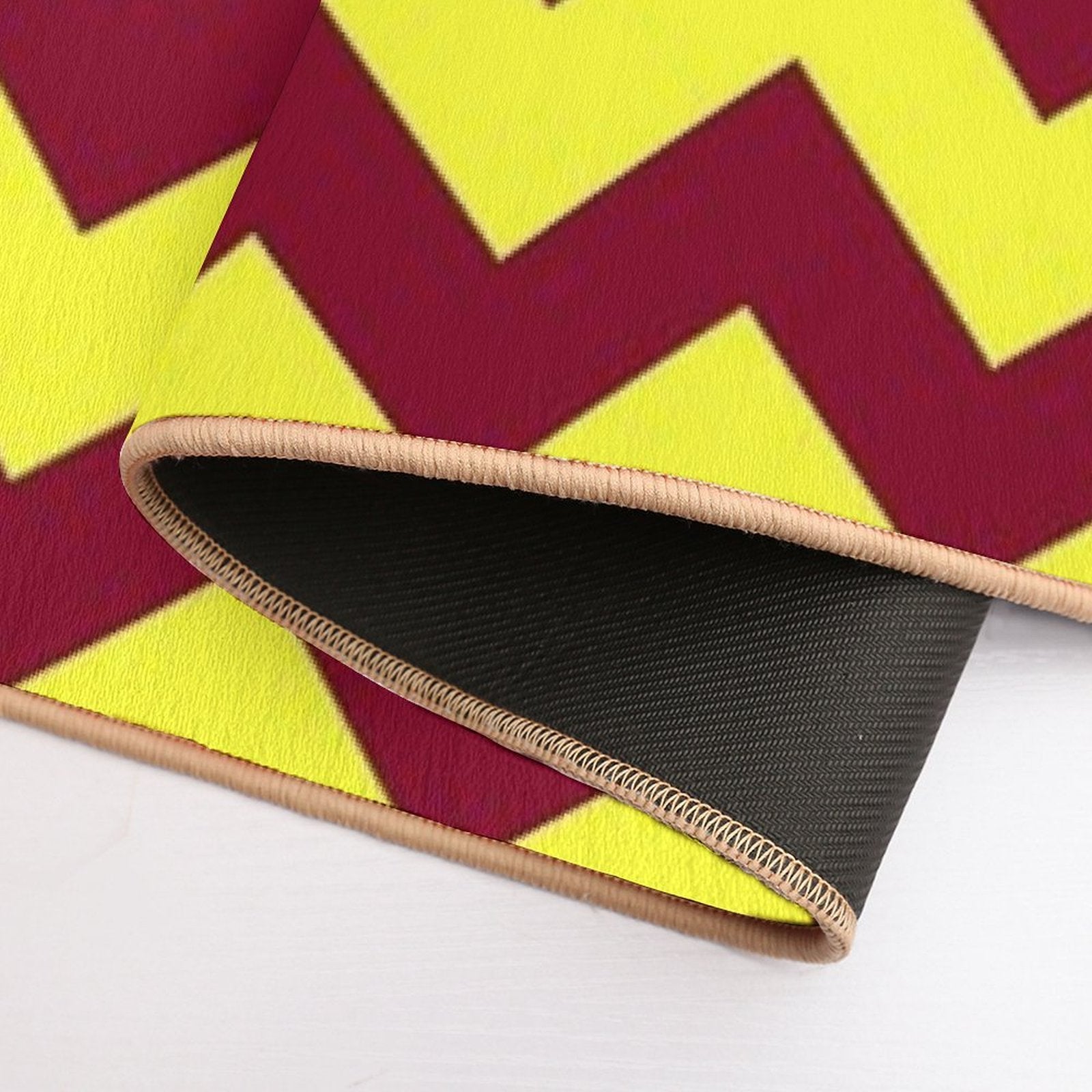 Electric Yellow And Burgundy Red Horizontal Zigzags  Repositionable Bath Mat