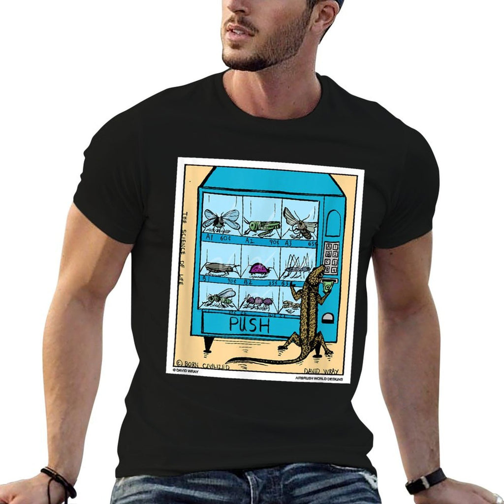 Lizard Using Insect Vending Machine Funny Reptile Gift  Heathered Texture T-Shirt