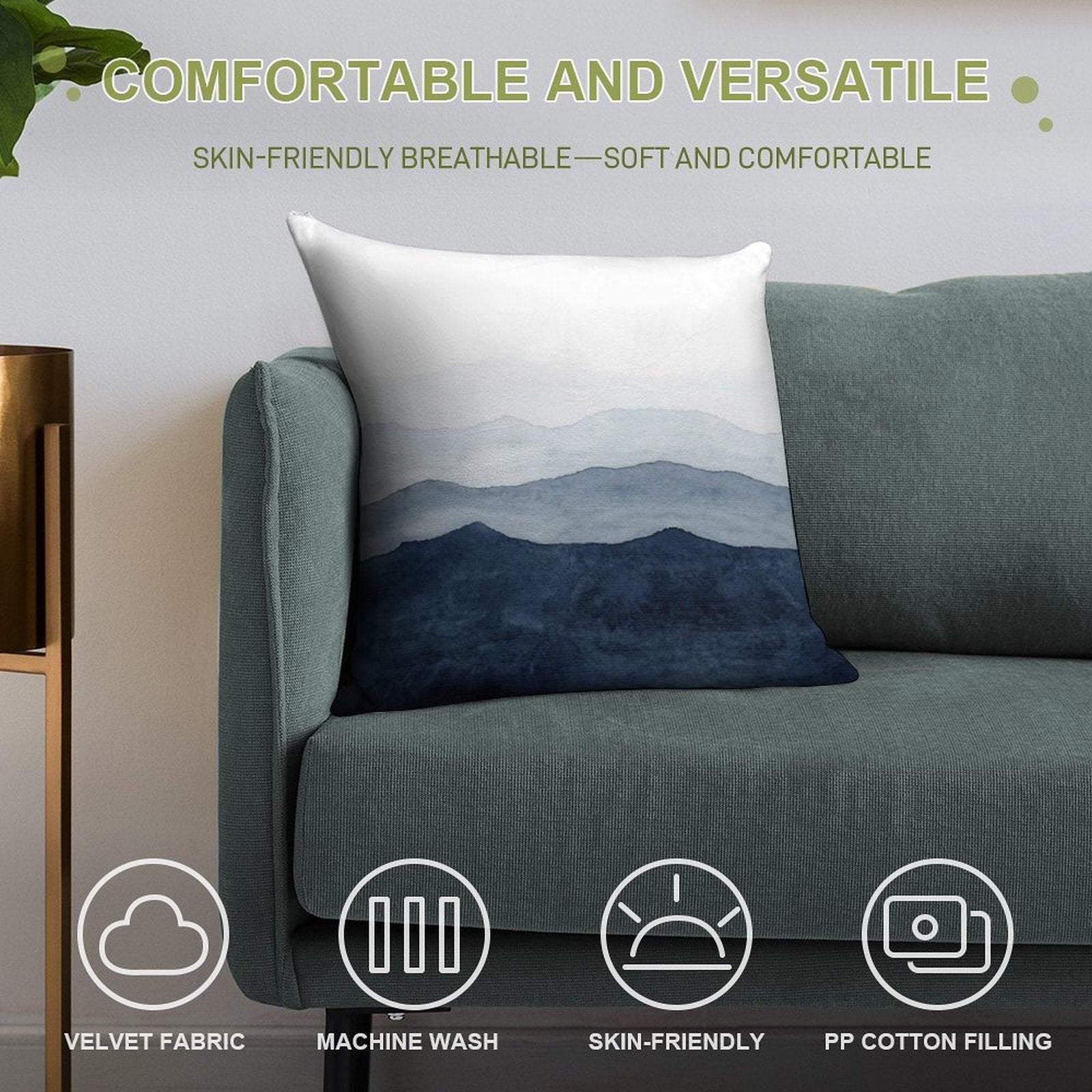 Mountains Ombre  Indigo Abstract Watercolor Soft Bedroom Essential Throw Pillow