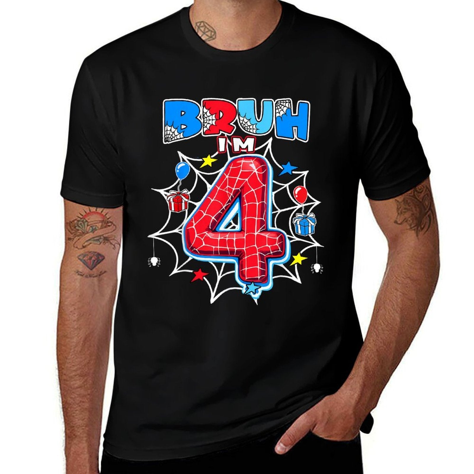Kids Bruh I'm 4 Year Old Boy Birthday Spider Theme Party  Breathable T-Shirt