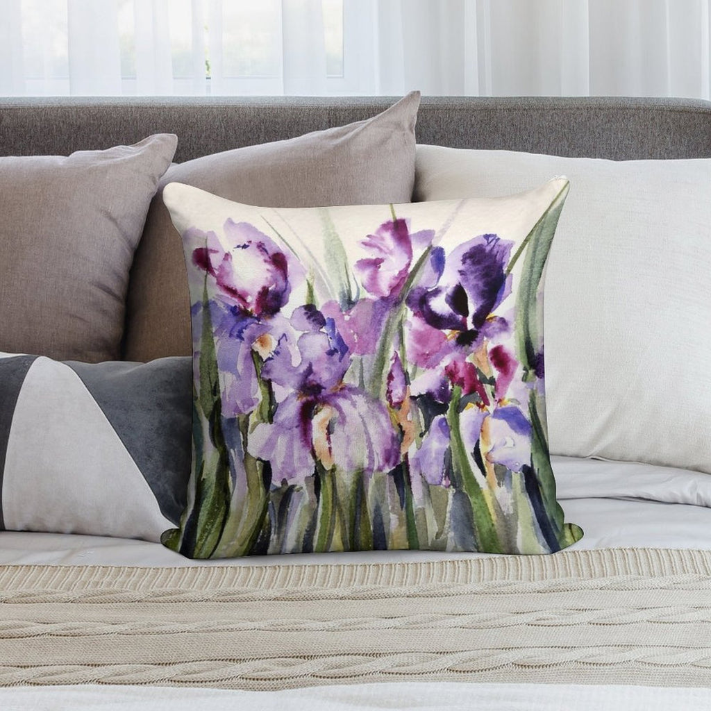 Purple Iris Art Watercolor Soft Decorative Cover Throw Pillow
