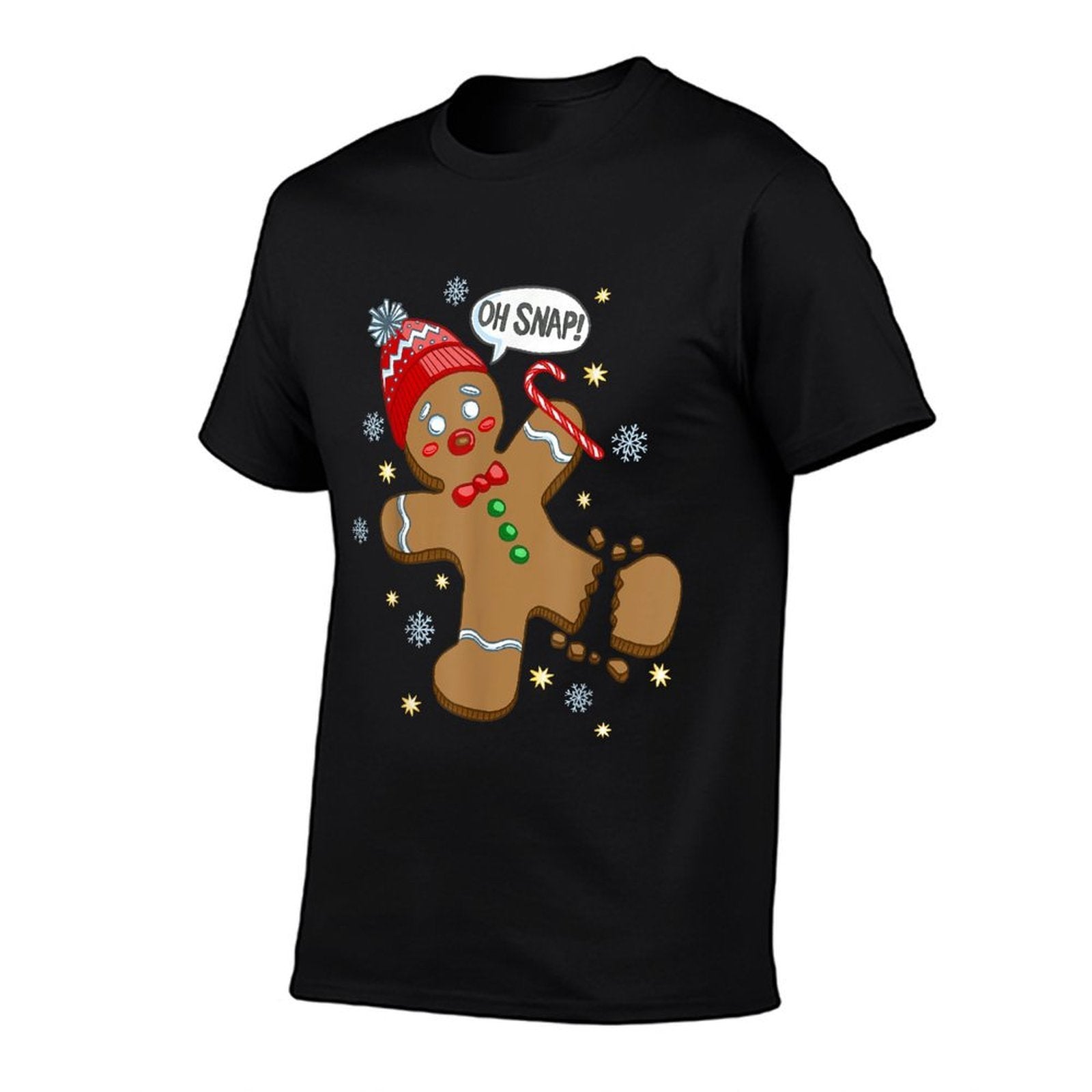 Trendy Holiday Apparel Gingerbread Man Oh Snap Christmas - Mens Unisex Adults Black Solid Crew Neck Classic Fit Pull On Christma  Breathable T-Shirt