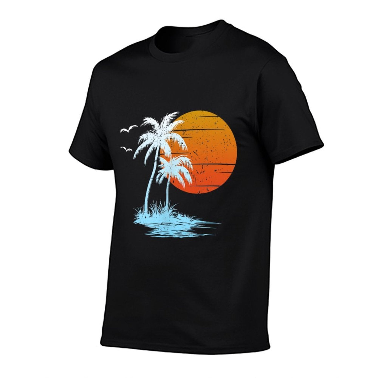 Cool Summer Vacation Men Women Island Sunset Beach Palm Tree  Slim-fit Cut T-Shirt