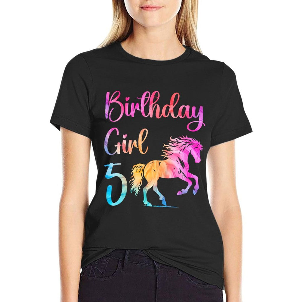 Kids 5th Birthday Horse 5 Year Old Girl Birthday Horse Lovers  Trendy Pattern T-Shirt