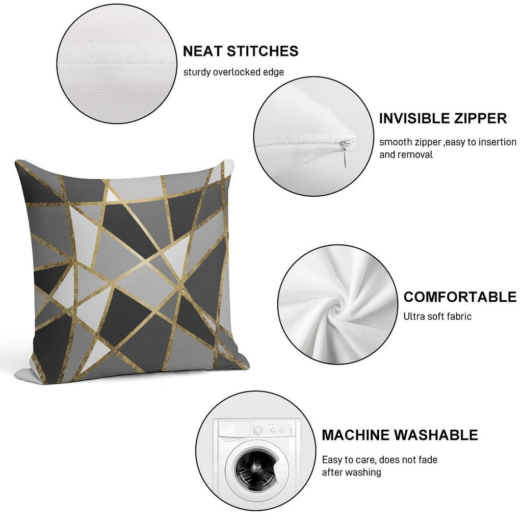Black & Gray Modern Geo Gold Triangles Soft Warmth Comfort Throw Pillow