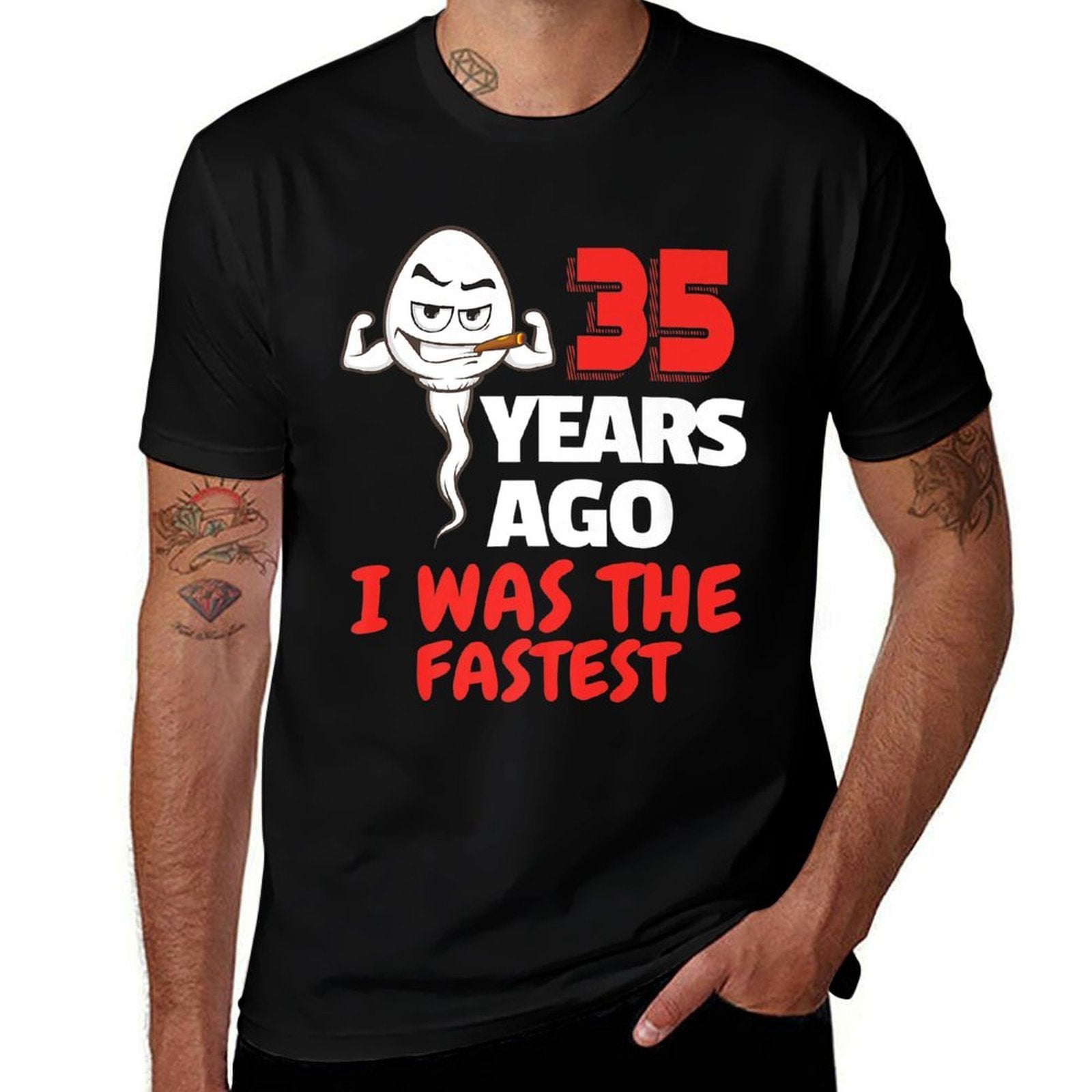 Mens 35th Birthday Gag Sperm. 35 Years of Awesome Funny Sperm Premium  Oversized Silhouette T-Shirt
