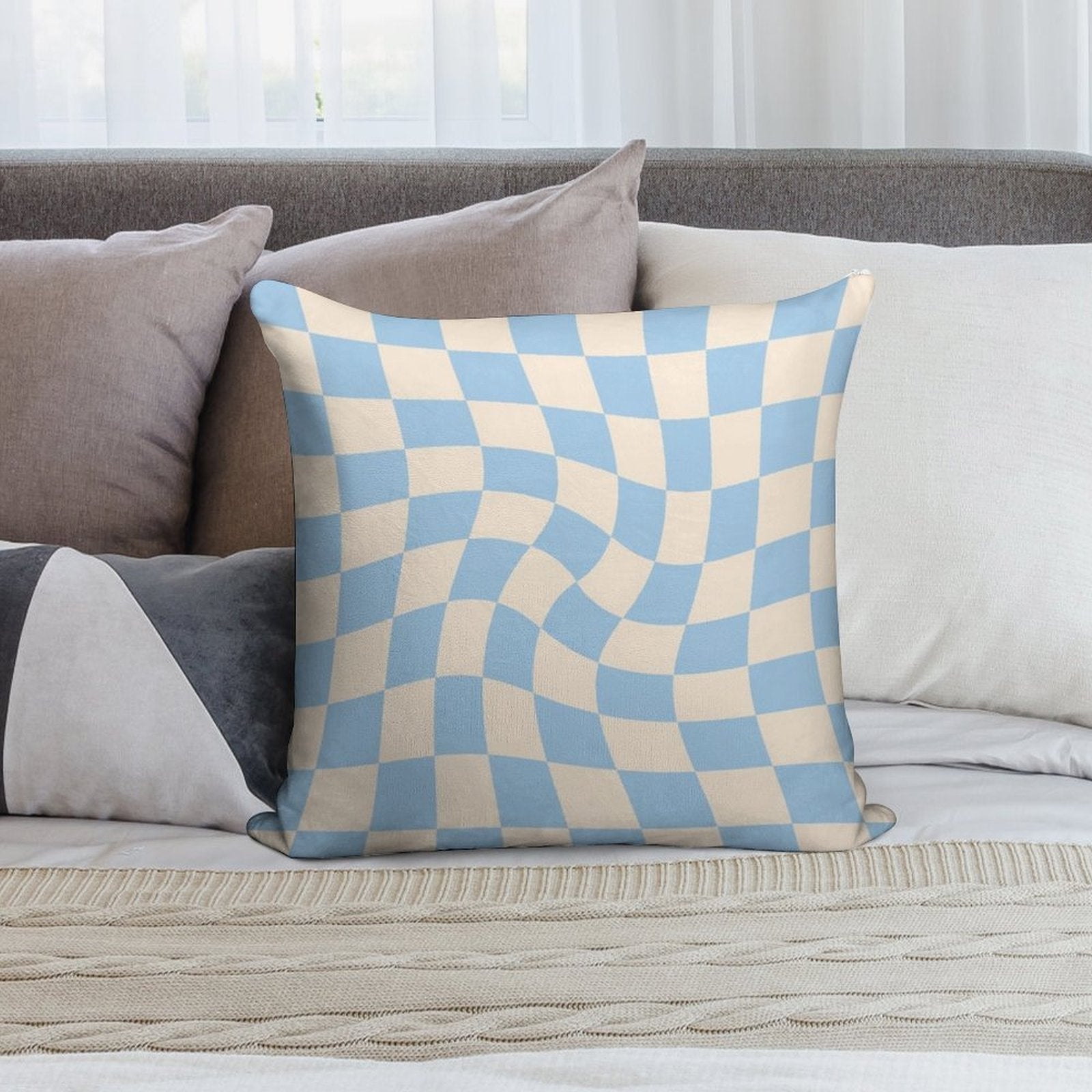 Check II - Baby Blue Twist Soft Warmth Comfort Throw Pillow