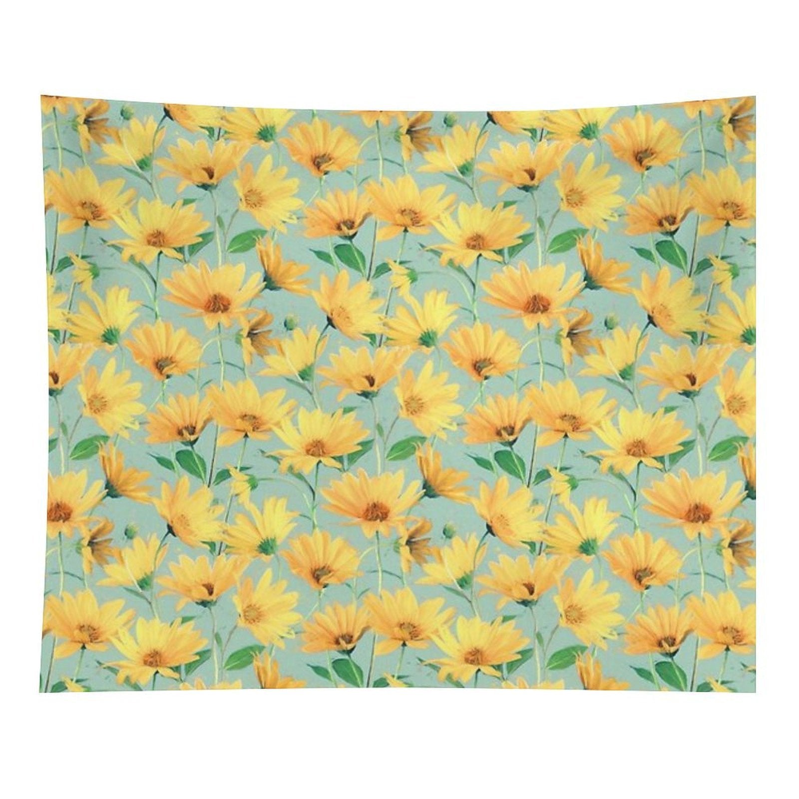 Painted Golden Yellow Daisies on Soft Sage Green Tapestry