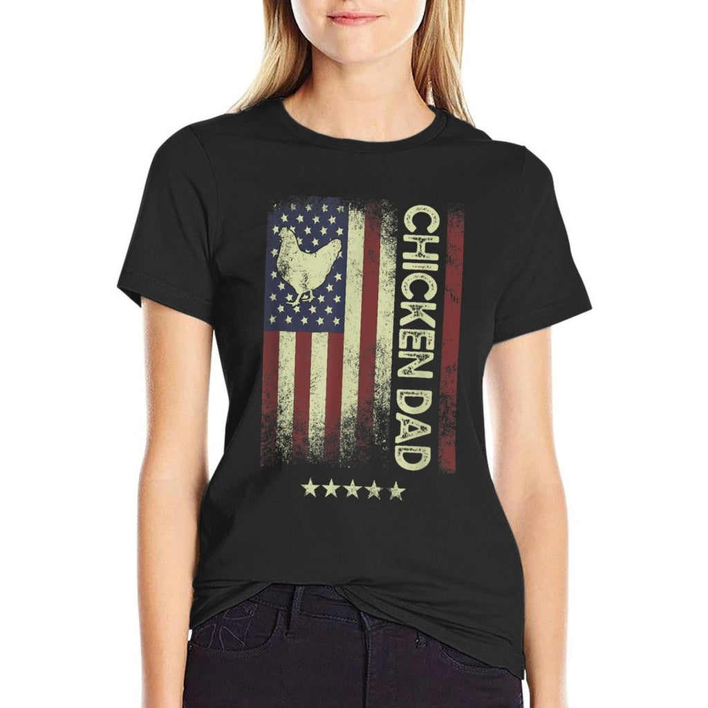 USA American - Chicken Dad  Rolled Sleeves T-Shirt