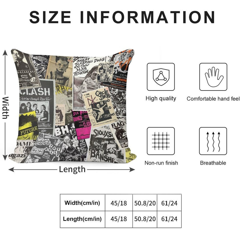 Punk Rock Music Flyers Collage Soft Anti-Pilling Throw Pillow
