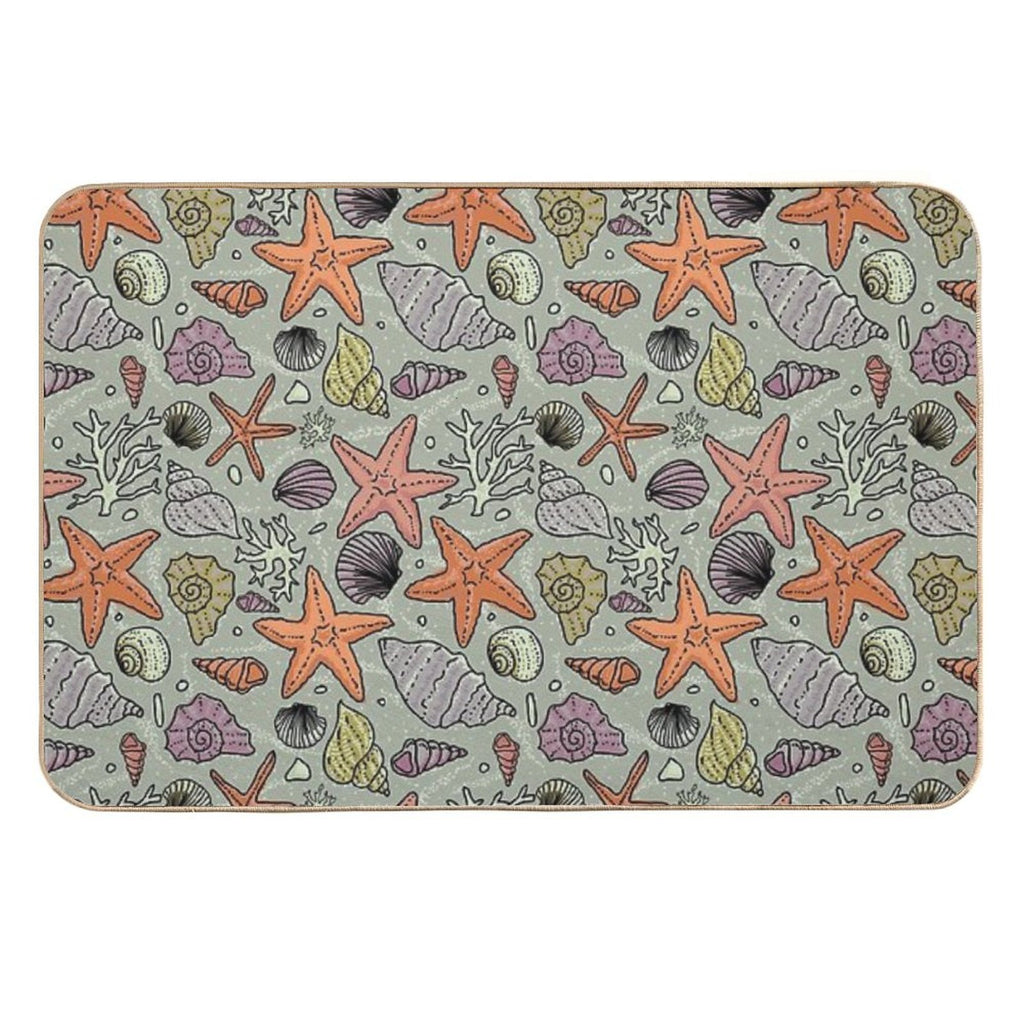 Seashells And Starfish in The Sea Pattern  Fade-Resistant Bath Mat