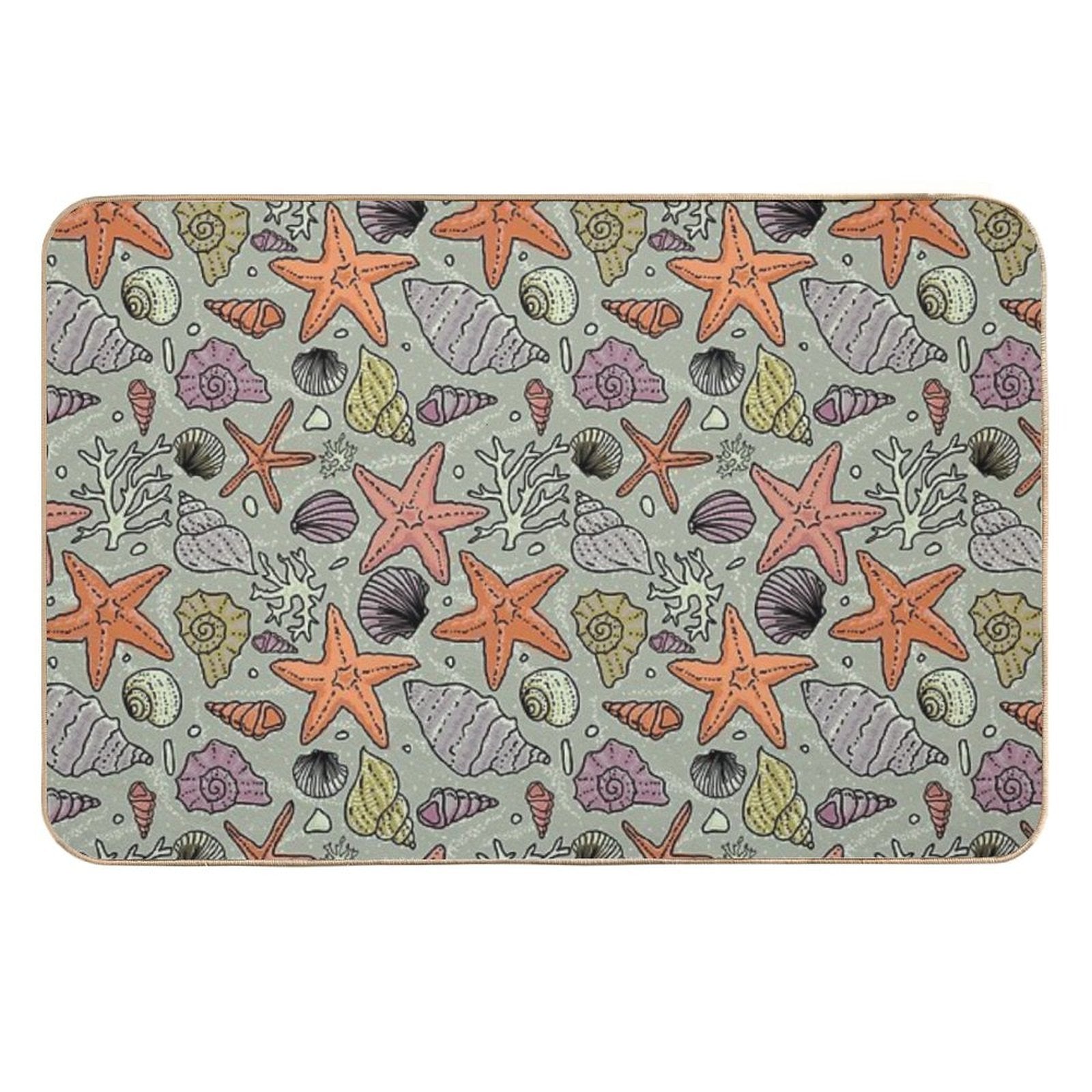 Seashells And Starfish in The Sea Pattern  Fade-Resistant Bath Mat