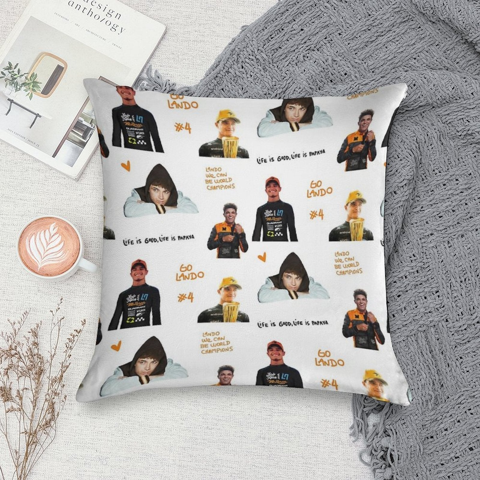 Lando Norris Illustrated Stickers Soft Hidden Zipper Throw Pillow