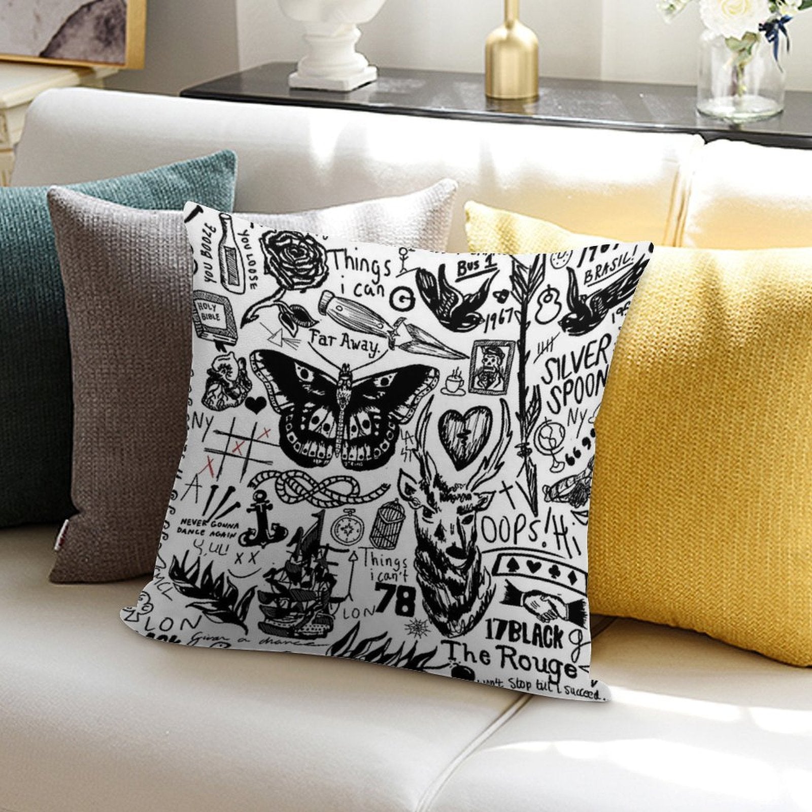 Tattoos Collage Soft Luxury Feel Throw Pillow