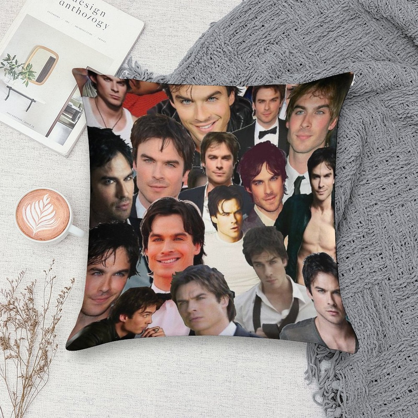 Ian Somerhalder Photo Collage Soft Shrink-Resistant Throw Pillow