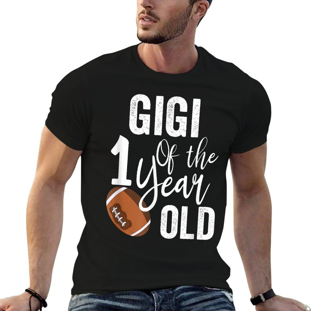 Gigi Of The 1 Year Old Football 1st Year Down Birthday  Trendy Pattern T-Shirt