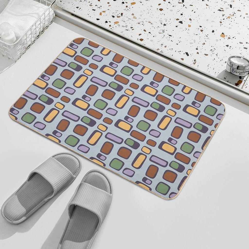 Colorful Retro Mid Century Aesthetic Squares Geometric Pattern Gray Blue & Brown  Versatile Bath Mat
