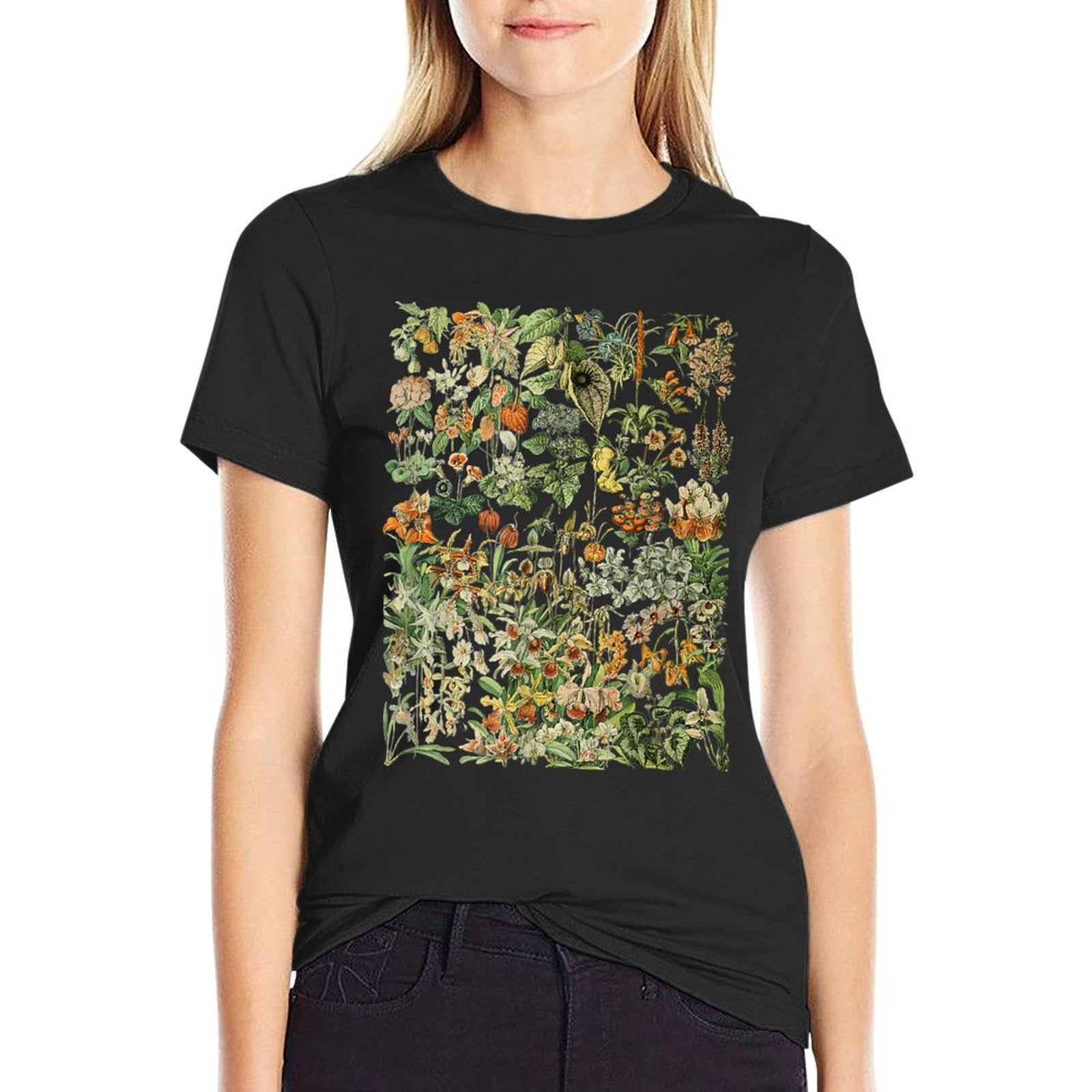 Vintage Inspired Flower Botanical Chart for Plant Lover  Summer-ready Fabric T-Shirt