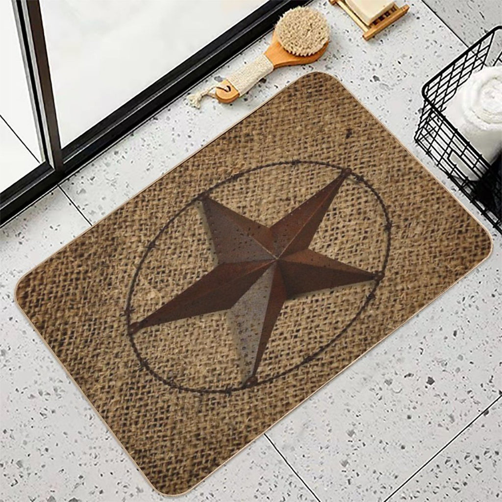Rustic Western Country Burlap Star Durable Bath Mat