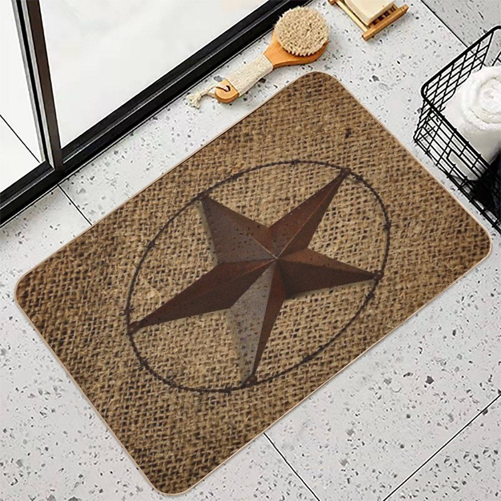 Rustic Western Country Burlap Star Durable Bath Mat