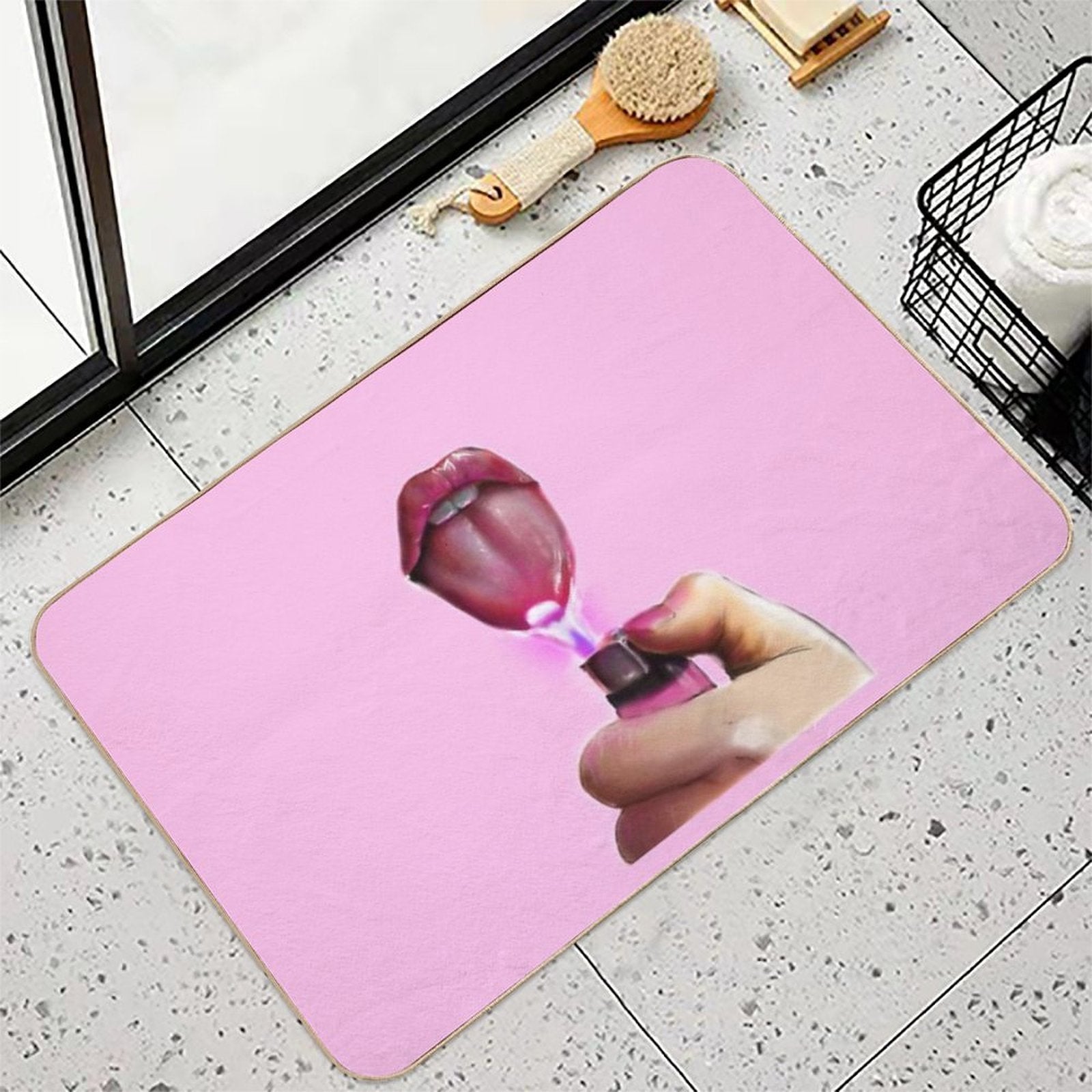 Lips Only I Am A God Crazy Pink  Absorbent Bath Mat