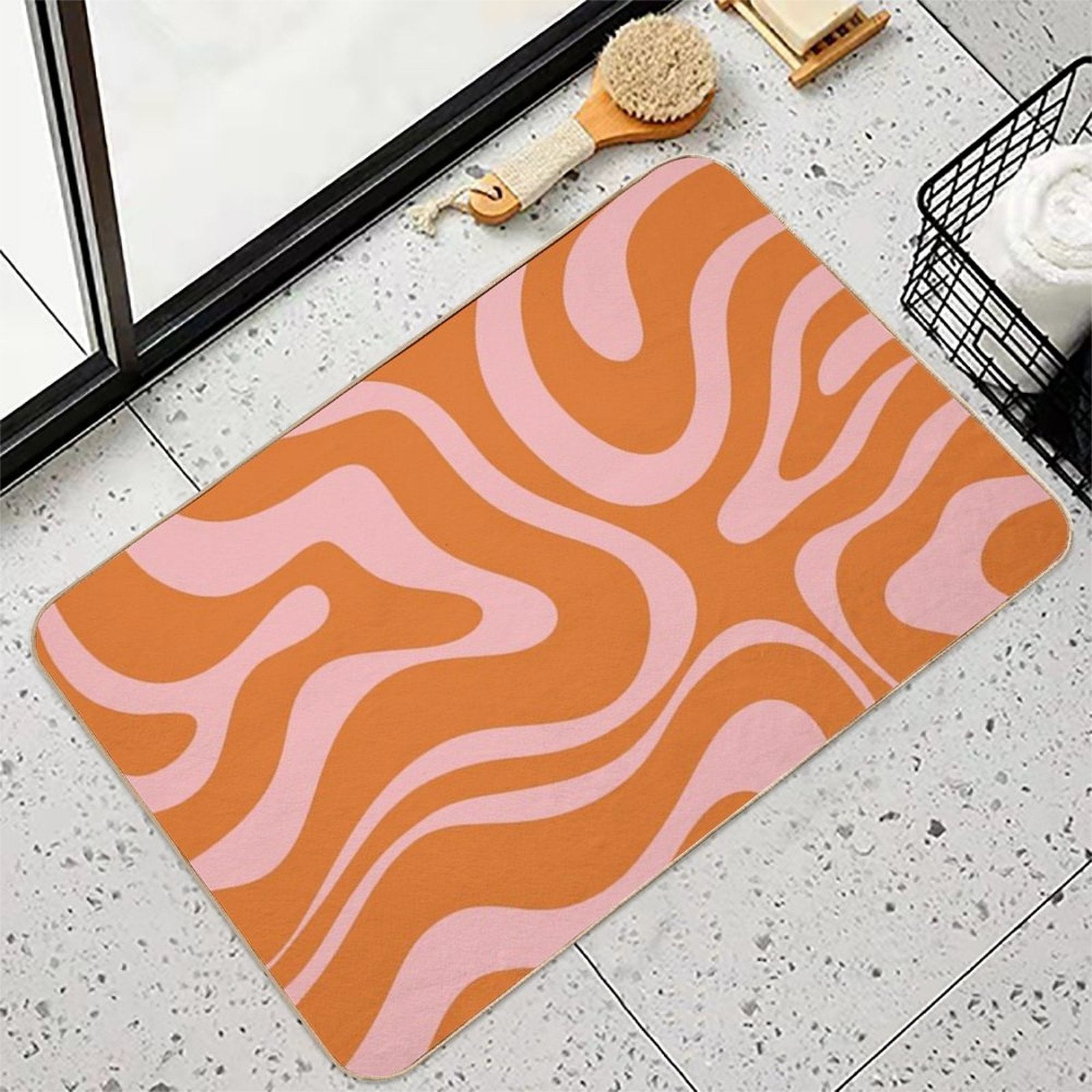 Liquid Candy Retro Abstract Pattern in Pink And Orange  Slip-Resistant Bath Mat