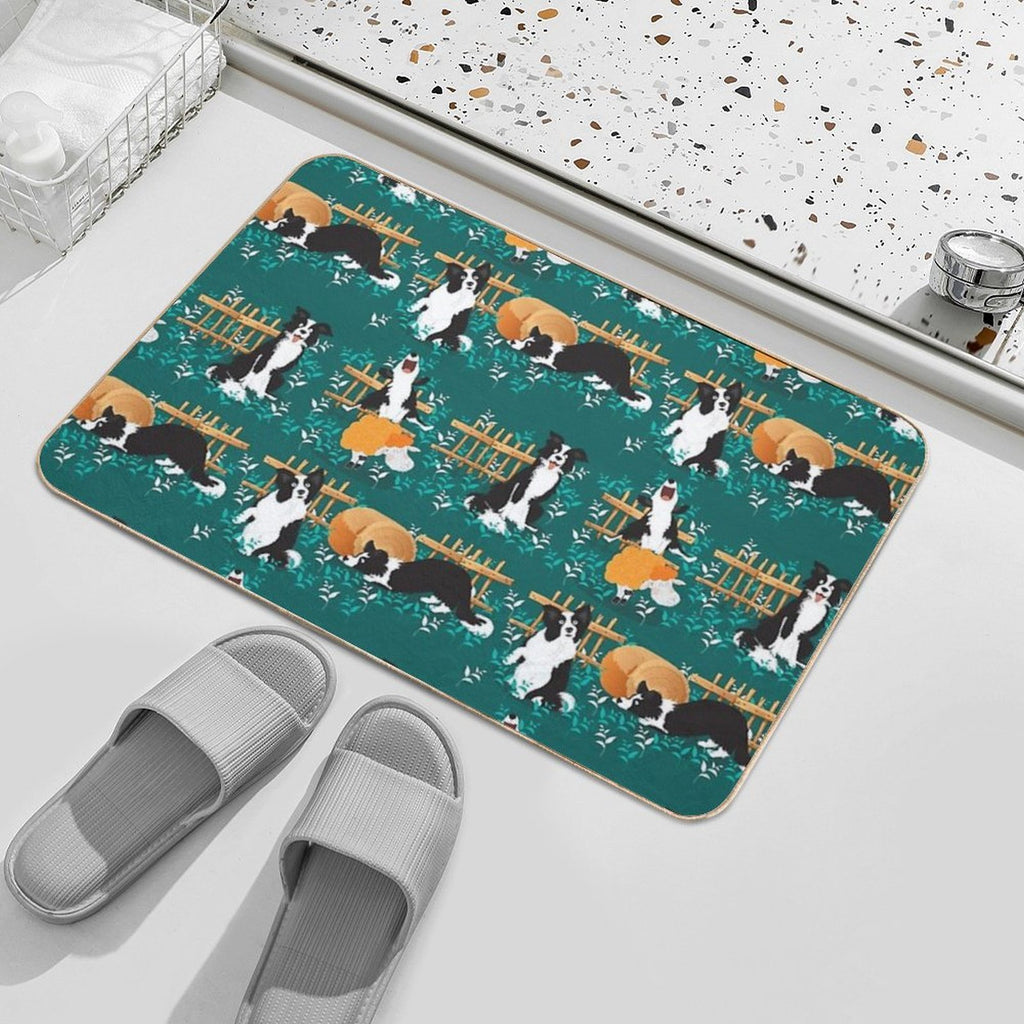 Border Collie Playing with Sheep  Repositionable Bath Mat
